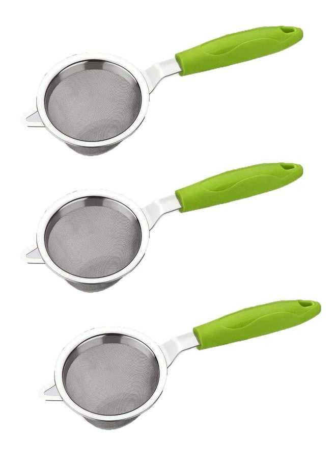 Lion LENDER 3 Pcs Tea and Coffee Strainer Set Green Conical Chalani Stainless Steel Mesh with Durable Plastic Handle Heavy Net Kitchen Utensil for Tea Coffee Juices Multipurpose Strainer Pack of 3 - Image 1